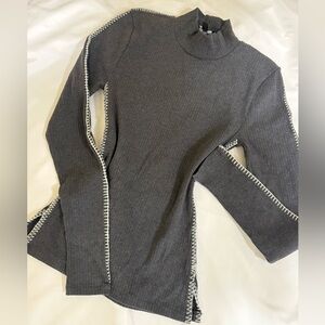 Gray Ribbed Snatched Women's Sweater